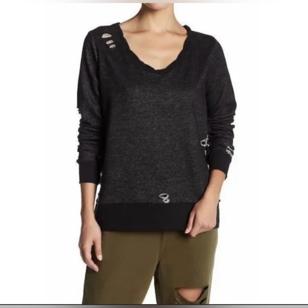 NWT. Romeo & Juliet Distressed Black Sweater with side ties